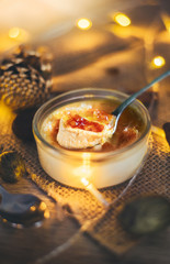 Creme brulee - traditional french vanilla cream dessert with caramelised sugar on top.