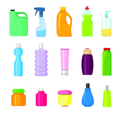 Detergent bottles set. Cartoon vector icons.
