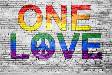 One Love Motivation Graffiti on Brick Wall