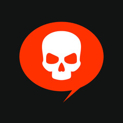 Skull with speech bubble. Flat design illustration.