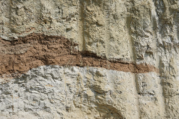 Texture of different layers of clay underground in a clay quarry. clay wall background close up
