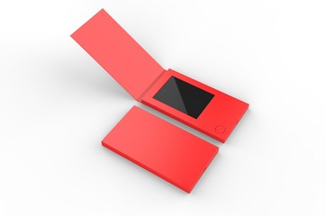 Blank  LCD Video Mailer Card And Brochure For branding. 3d render illustration.