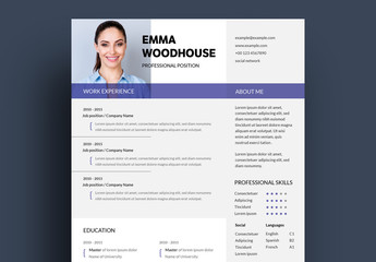 Resume Layout with Purple and Gray Accents