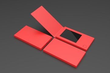 Blank  LCD Video Mailer Card And Brochure For branding. 3d render illustration.