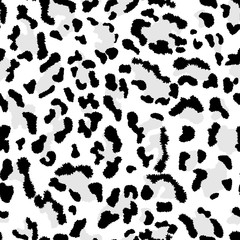 Seamless pattern with leopard skin design.  Exotic animal jaguar, leopard, cheetah, panther fur. Vector illustration. Black and white endless background.