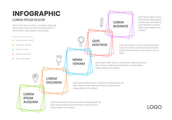 Infographic Layout with Connected Square Frames and Icons