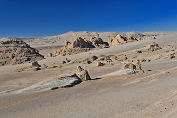 Yardangs-wind eroded rock and bedrock surfaces-alternating ridges and furrows-Qaidam desert-Qinghai-China-0541