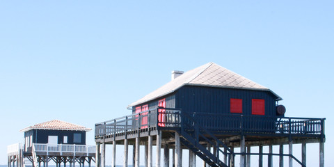cabanes tchanquées wooden cabins on stilts in France at cap ferret Bassin d'Arcachon