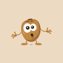 Illustration of cute amazed kiwi mascot isolated on light background. Flat design style for your mascot branding.