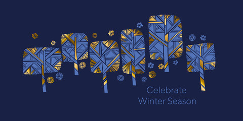 Fototapeta na wymiar Luxury gold and blue winter tree xmas banner