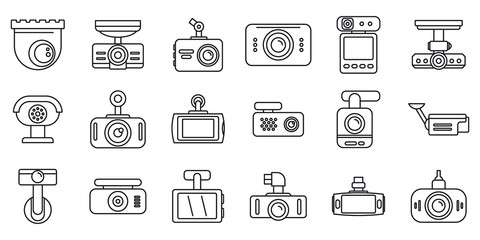 Digital DVR icons set. Outline set of digital DVR vector icons for web design isolated on white background