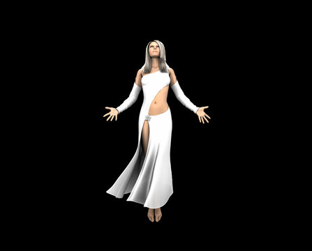 3D render of angel woman floating in the air
