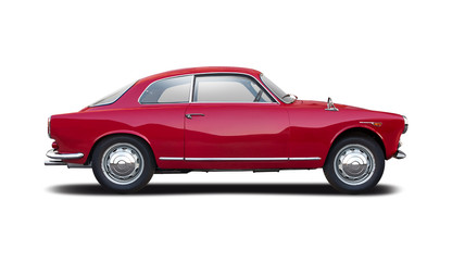 Fototapeta na wymiar Red classic Italian sport car side view isolated on white