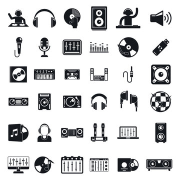 Dj icons set. Simple set of dj vector icons for web design on white background