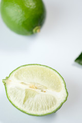Fresh half lime on  white background  and Top copy space