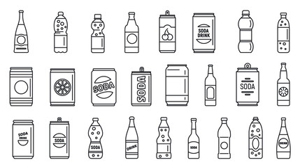 Cold soda icons set. Outline set of cold soda vector icons for web design isolated on white background - obrazy, fototapety, plakaty