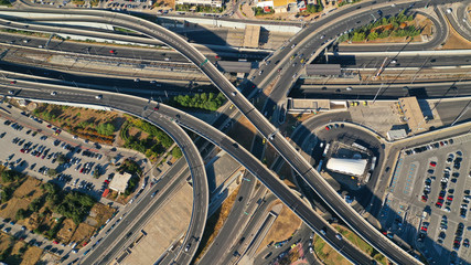 Aerial photo of multilevel junction highway passing through city centre
