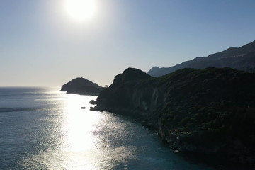 Aerial view of Santorini. One of the most visited tourist places. Greece. Volcanic island. The Aegean sea.