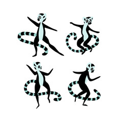Set of simple drawn naive lemurs on white background. Vector illustration.
