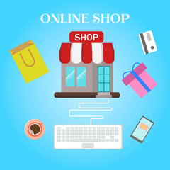 Online shopping. Flat design vector illustration