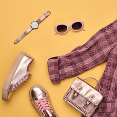 Autumn Fashion Clothes Flat lay, Leaf. Fall Outfit