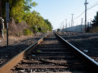 Fototapeta na wymiar Freight train tracks along Delaware river front - Chester, PA / USA - December 28 2019