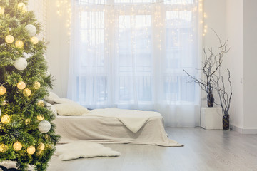 A beautiful living room decorated for Christmas.