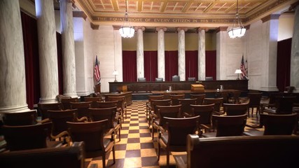 Motion through the West Virginia Supreme Court of Appeals courtroom in the state capitol.