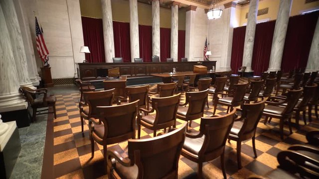 Motion through the West Virginia Supreme Court of Appeals courtroom in the state capitol.