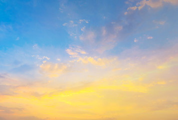 Naklejka na ściany i meble Sunset with sun rays, sky with clouds and sun