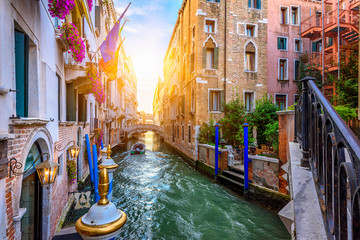Narrow canal with bridge in Venice, Italy. Architecture and landmark of Venice. Cozy cityscape of Venice. © Ekaterina Belova