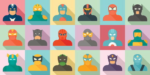 Superhero icons set. Flat set of superhero vector icons for web design
