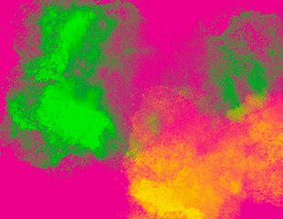 Fototapeta na wymiar Green and yellow watercolor splash on red background.