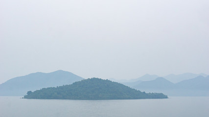 Island with fog in the morning 