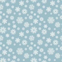 Snowflake seamless pattern. Snow on white background. Abstract wallpaper, wrapping decoration. Symbol winter, Merry Christmas holiday, Happy New Year celebration Vector illustration.