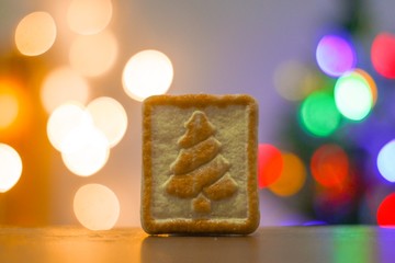 Christmas biscuit on Christmas light background 