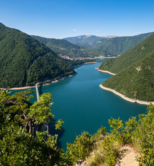 Obraz na płótnie Canvas Piva Lake (Pivsko Jezero) view in Montenegro.