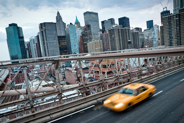 New York City skyline view from the Brooklyn Bridge, Manhattan, USA