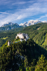 Fototapeta na wymiar Beautiful Hohenwerfen Castle in Austria on Rocky Hill with Alps in Background