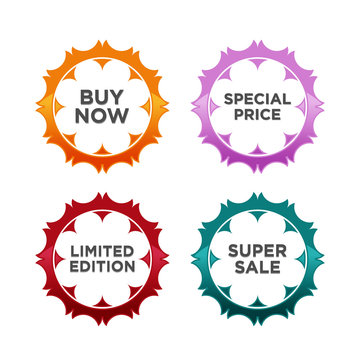 Sale badges. Discount price tag sticker, vivid advertising offer and sales wow badge
