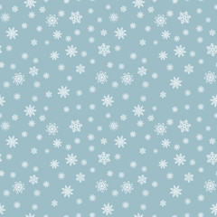 Snowflake seamless pattern. Snow on white background. Abstract wallpaper, wrapping decoration. Symbol winter, Merry Christmas holiday, Happy New Year celebration Vector illustration.