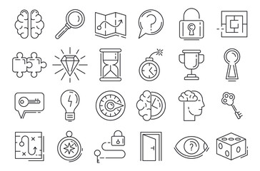 Quest icons set. Outline set of quest vector icons for web design isolated on white background