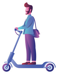 Man on Electric Scooter on White