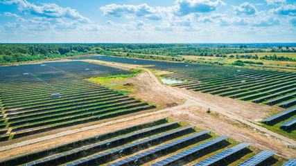 Fototapeta na wymiar Solar panels in aerial view