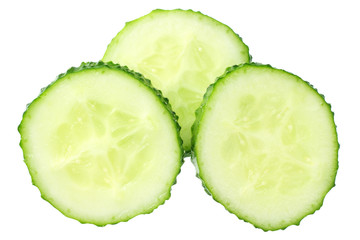 fresh cucumber slices isolated on white background. top view
