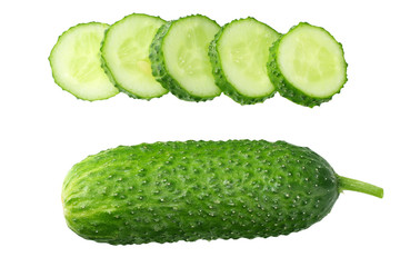fresh cucumber slices isolated on white background. top view
