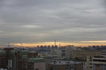 Sunrise at gloomy day in Moscow.