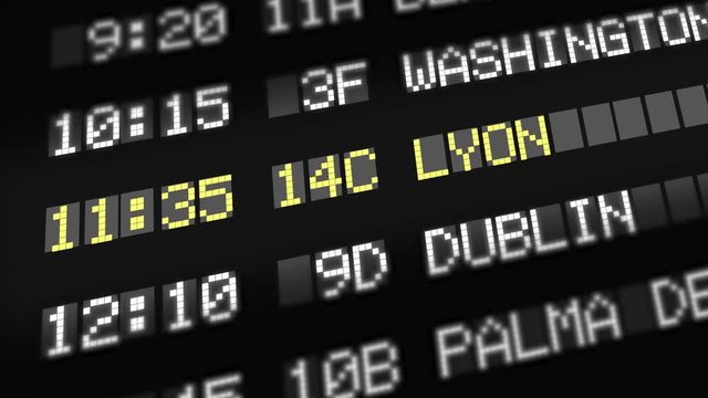 Departure Board at Airport - Destination Lyon in France