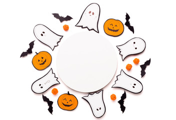 Halloween background for advertisement on round copy space