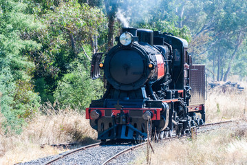 Fototapeta na wymiar Historic steam train running on Maldon – Castlemaine route in Australia.